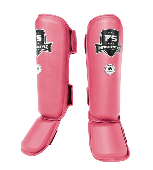 InfightStyle Pro Shinguards | Semi Leather | Multi-Layered Foam Padding | Pink