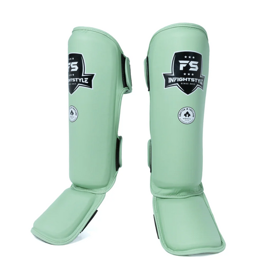 InfightStyle Pro Shinguards | Semi Leather | Multi-Layered Foam Padding | Pale Green